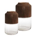 Decorative glass vases with wooden lids for modern home decor.